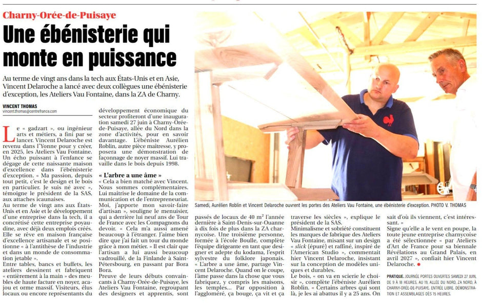 Article de presse : l'Yonne Républicaine chez Les Ateliers Vau Fontaine
