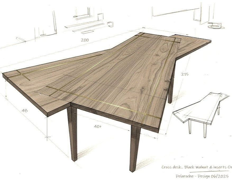 Grand bureau en noyer massif à double plateau croisé — vue 2